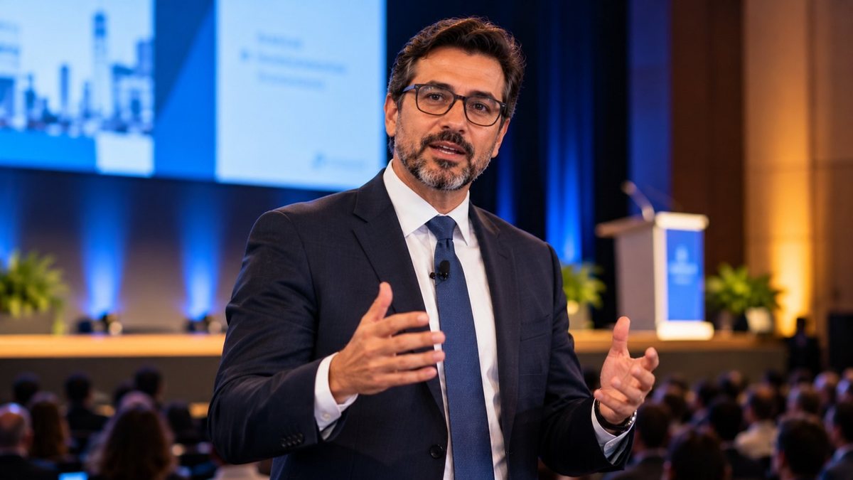 Palestrante em um evento com plateia